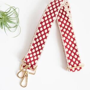 Woven Crossbody Bag Purse Strap Red Cream Dot